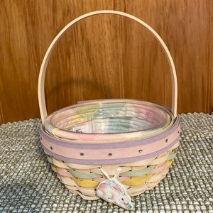 2001 Longaberger  Easter Basket Whitewashed with Protector, Plaid Liner, Tie On